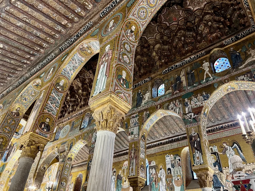 View of a chapel ceiling with Byzantine mosaic gold detail